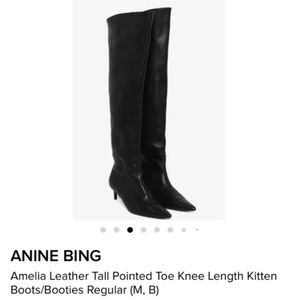 ANINE BING leather kitten heel black boots over the knee style.